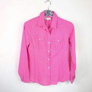 LOFT Pink Polka Dot Button Up Shirt SZ Small